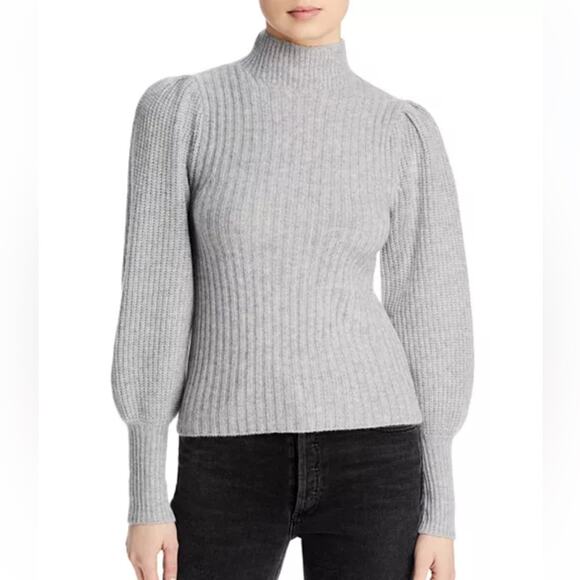 AQUA Balloon Sleeve Grey 100% Cashmere Sweater Size Small - Picture 1 of 8